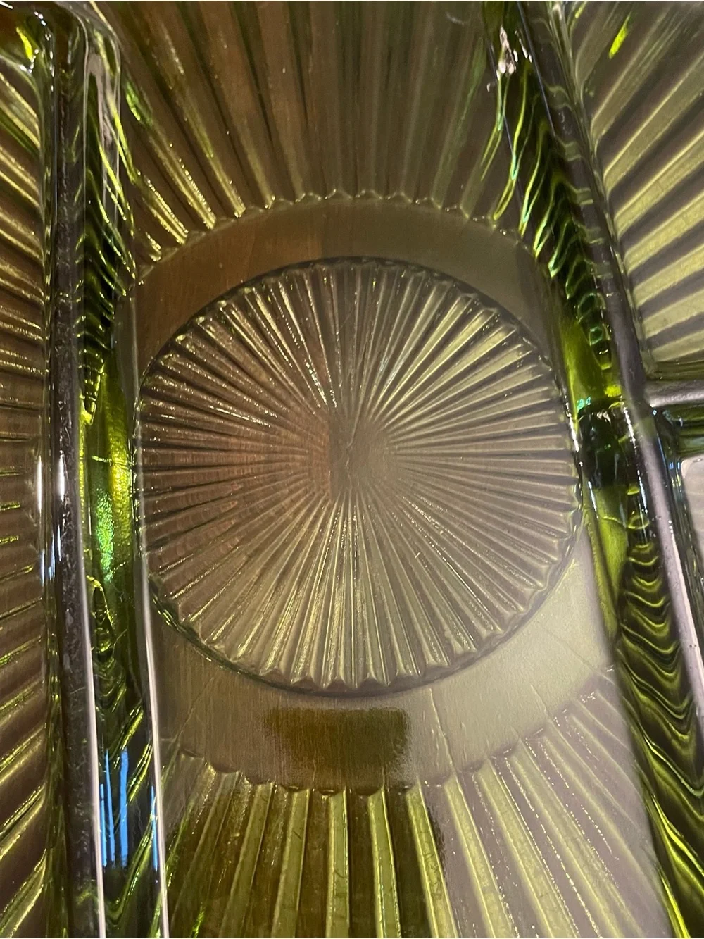 Vintage Indiana Glass Green Round 4 Section Divided Relish Dish Platter 10”